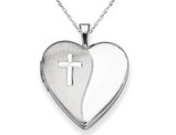 Sterling Silver Cross Heart Shaped Locket Pendant Necklace in 